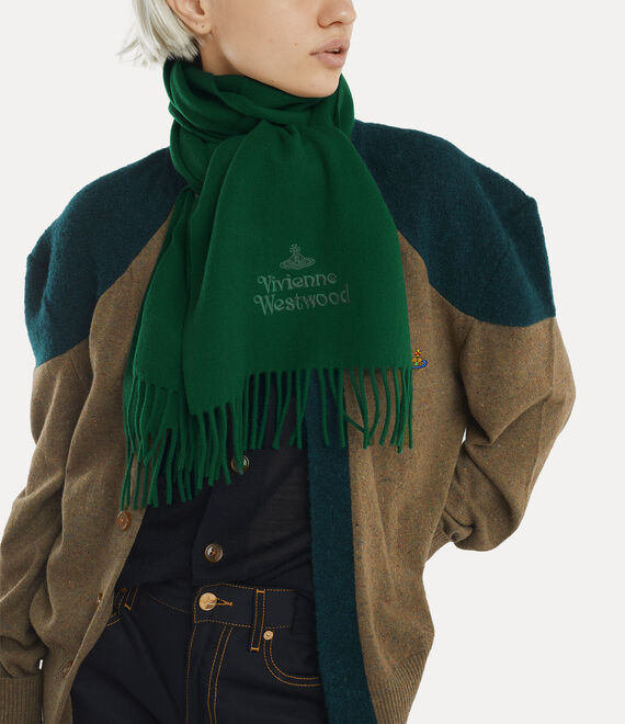 Vivienne Westwood 30x180 Embroidered Logo Scarf in dark green